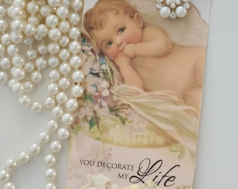 Vintage Baby Gift Tag, Gift Tag Handmade, Tag for Giving, Junk Journaling, Scrapbooking
