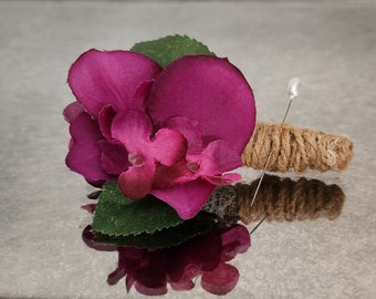 Flower Boutonniere Purple, Wedding Boutonniere, Groom, Rustic Boutonniere