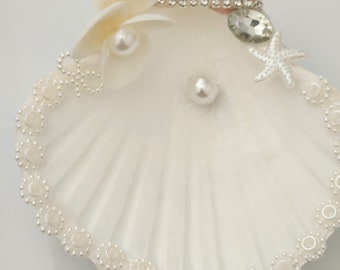 Seashell Ring Dish, Mermaid Gift, Trinket Tray, White Ring Holder