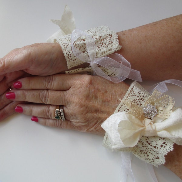 Victorian Lace Wrist Cuffs, Fingerless Gloves, Lace Bridal Cuffs, Corsages, Lace Bracelet