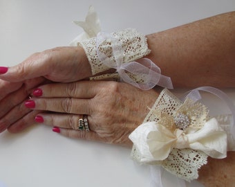 Victorian Lace Wrist Cuffs, Fingerless Gloves, Lace Bridal Cuffs, Corsages, Lace Bracelet