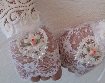 Bridal Gloves, Fingerless Gloves, Lace Bridal Cuff, Corsage, Lace Bracelet