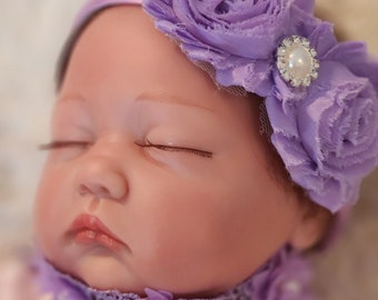 Baby Girl Lavender Headband, Shabby Tattered Headband, Newborn Shabby Chic Headband