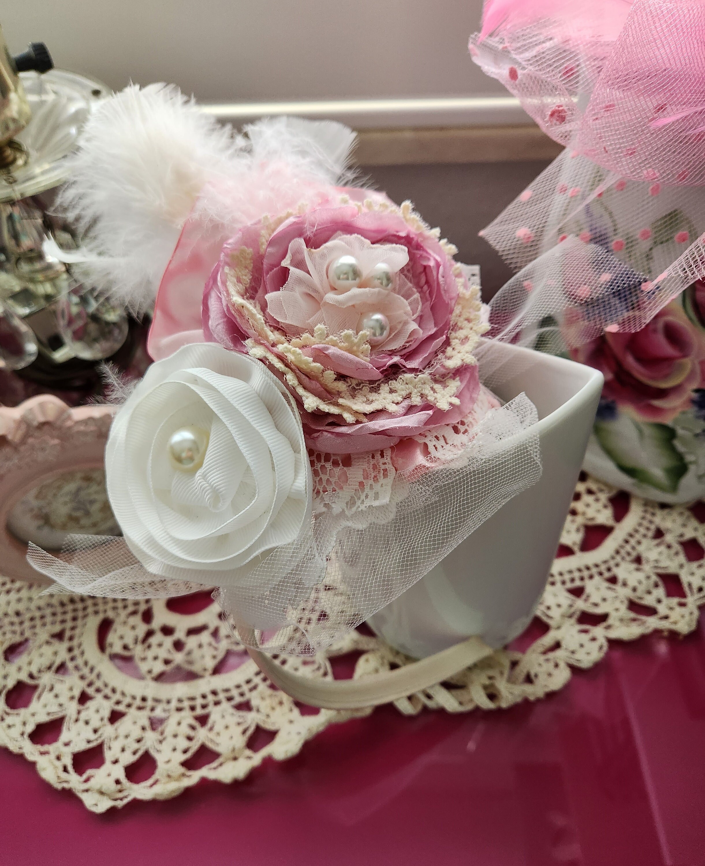 Pink Fascinator Hat, Photo Prop, Baby/toddler Fascinator, on Satin