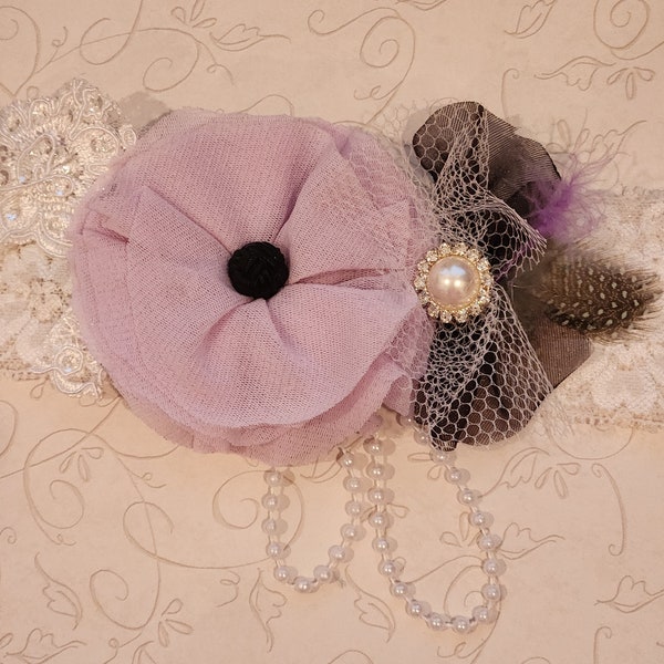 Lavender Couture Headband, Newborn Shabby Chic Headband