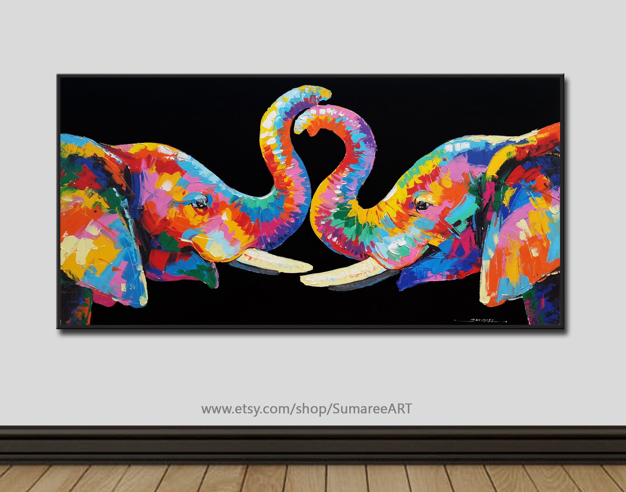 40 X 80 Cm Colorful Elephant Paintings Wall Decor Paintings Etsy