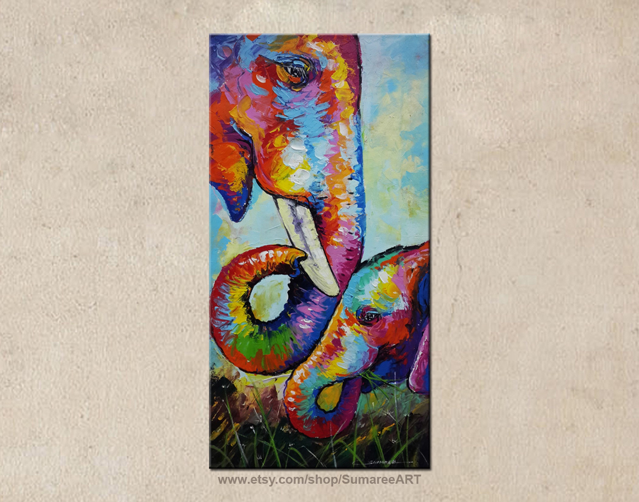 Colorful Elephant Painting on canvas Etsy