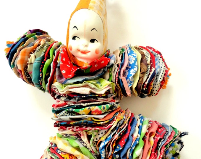 Vintage Fabric Yoyo Clown Doll Handmade Doll Colorful Etsy