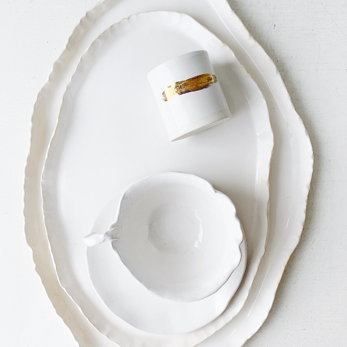 Handmade Ceramic Platter, Medium Size Wave Edge