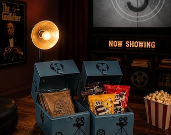Vintage Blue Movie Film Can Candy Case: Home Theater Decor