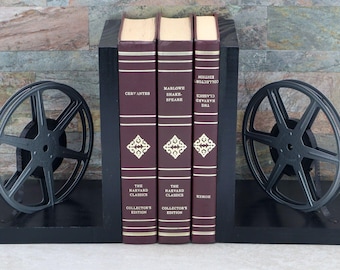 Vintage 8mm Film Reel Bookends, DVD Holder, Movie Room - Home Theater Decor