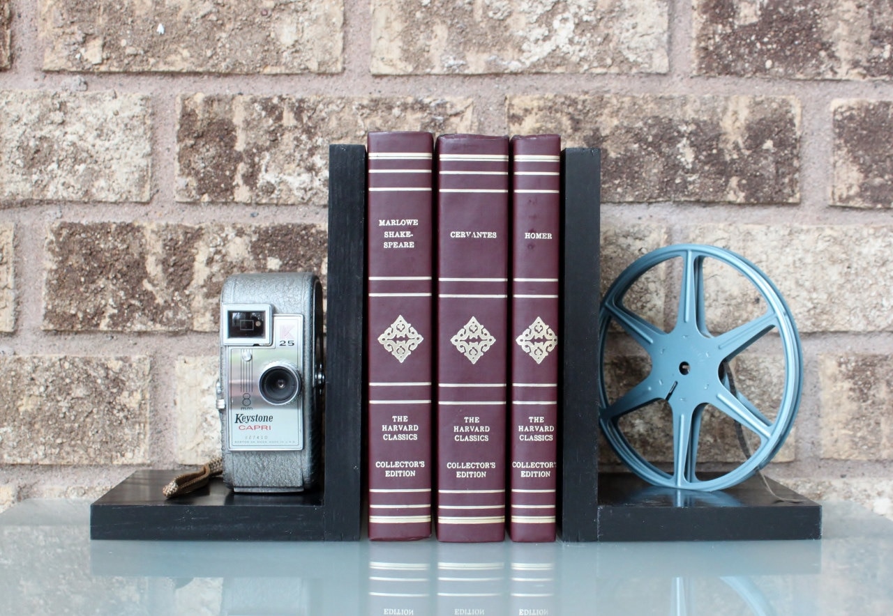 Vintage Camera Bookends Keystone Capri, Eco-Friendly Movie Decor