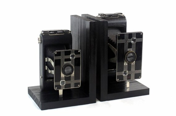 箱ケース付き☆Canonet ヴィンテージ美品 Vintage Art Deco Camera Bookends, Kodak Jiffy Six-16 - Six