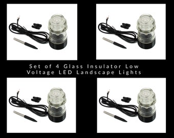 Set of 4 Glass Insulator Low Voltage LED Landscape Lights, for Garden, Yard, Patio, Wall, Lawn, Industrial Lighting, Cyberpunk Lamp