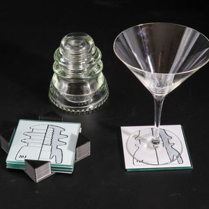 Vintage Glass Insulator Coaster Set for Drinks with Holder, Barware, Set of 4 or 6