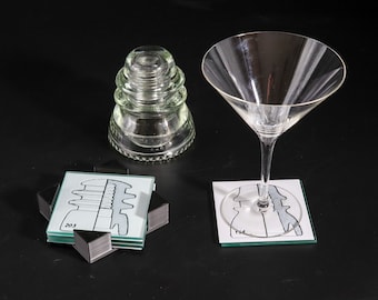 Vintage Glass Insulator Coaster Set: Bar Decor, Collector Gift