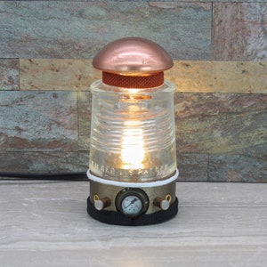 Steampunk Glass Insulator Lamp: Industrial Man Cave Decor