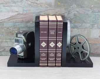 Suportes para livros de câmeras de filme vintage: decoração de rolo de filme Keystone de 8 mm