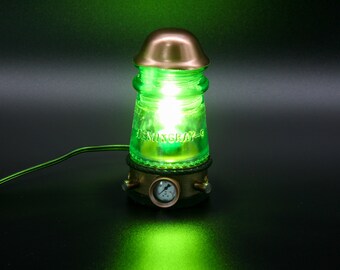 Steampunk Glass Insulator Lamp: Turquoise Industrial Lighting
