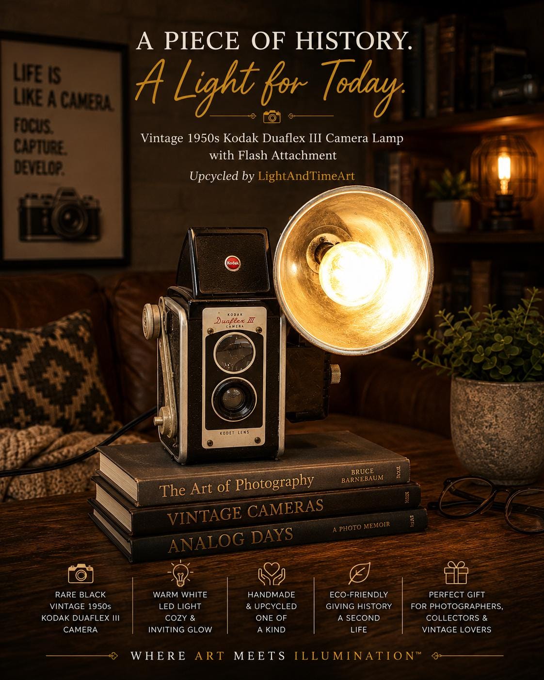 Reading Lamp - Rare Black Kodak Duaflex III Kodet Lens Vintage