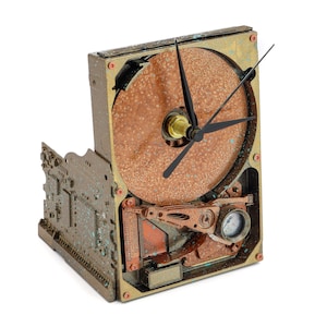 Steampunk &quot;Lost in Time Antikythera&quot; Hard Drive Clock - Modern Desk Clock - Gift for geeks, nerds, office, IT - Victorian, industrial design