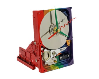 Upcycled Rainbow Pride Hard Drive Clock, Modern Desk Clock, Love Edition clock, LGBTQ gift