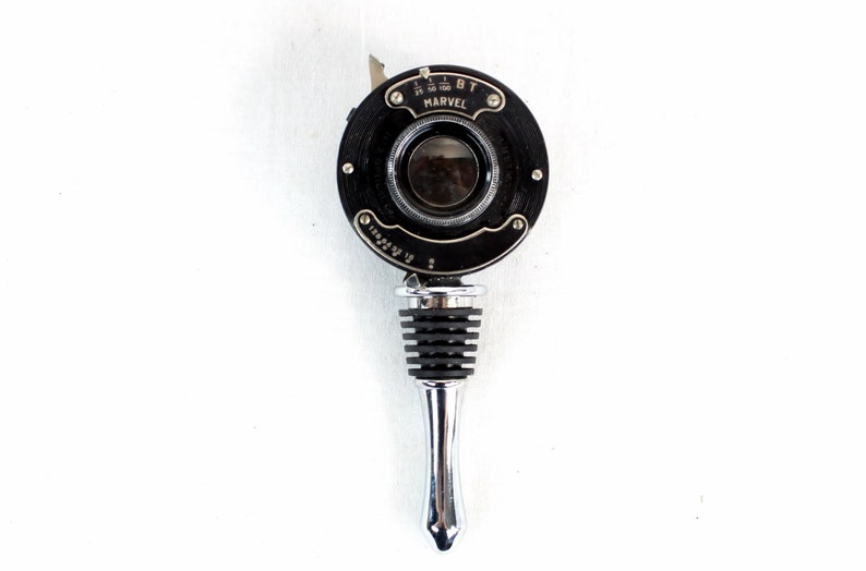 Collectible Vintage Wine Bottle Stopper Ansco Folding Camera Lens Wine Accessory image 1