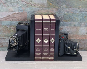 Vintage Cinema Revival: Handmade Wooden Bookends from Original Agfa Folding Cameras