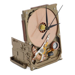 Upcycled Steampunk Antikythera Hard Drive Clock - Modern Desk Clock - Gift for geeks, nerds, office, IT - Victorian, industrial design