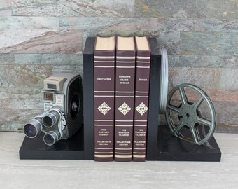 Wooden Vintage Movie Camera Bookends,  movie room & home theater decoration, Keystone K26/K27 Capri Triple Turret, DVD Holder