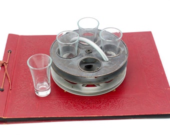 Shot Glasses, Heavy Base Shot Glass Set with Film Reel Tray -  4 Shot Glass Serving Set & Holder - Shot Glass Display - Tequila Shot Set