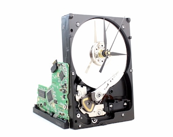 Upcycled Hard Drive Desk Clock: Geek Tech Gift, Industrial Design