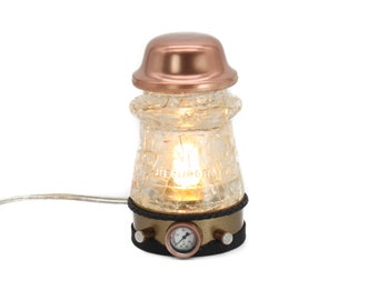 Steampunk Crackle Glass Insulator Lamp: Industrial Man Cave Decor