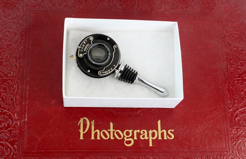 Collectible Vintage Wine Bottle Stopper Ansco Folding Camera Lens Wine Accessory image 2