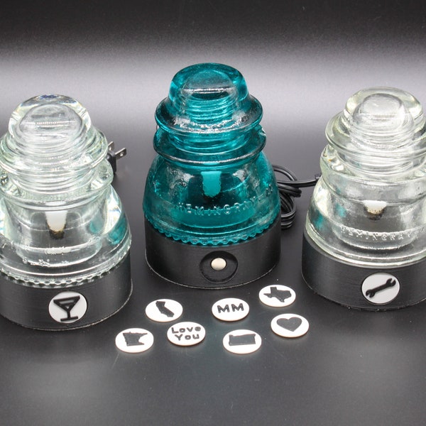 Additional icon inserts for "Hemingray-42, -45" Glass Insulator Base, Industrial Lighting, Man Cave Deco, Cyberpunk Lamp