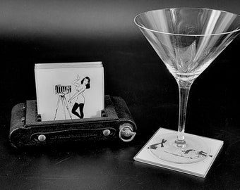 Madame Lulu Coaster Set, Barware, Home Theater Decor, photographer gift