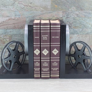 Vintage 8mm Film Reel Bookends, DVD Holder, Movie Room - Home Theater Decor, Movie Maker Director & Actor Gift, Handmade in USA