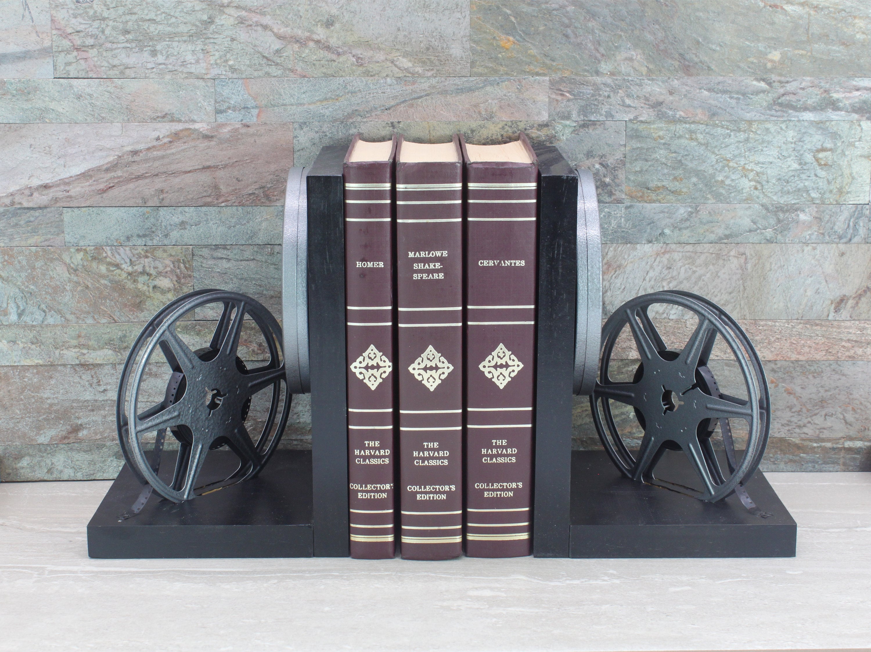 Vintage 8mm Film Reel Bookends, DVD Holder, Movie Room Home Theater Decor,  Movie Maker Director & Actor Gift, Handmade in USA 