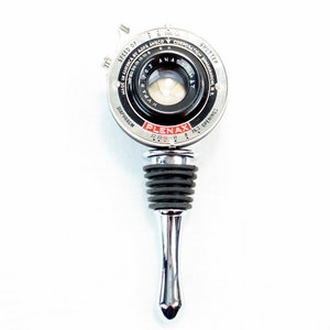 Wine and Champagne Bottle Stopper with art deco display stand Vintage PB20 Plenax Agfa Folding Camera Lens image 2