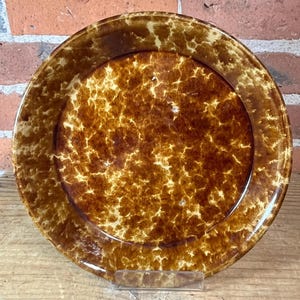 Antique Rockingham Style Pie Plate, 9 Inch Mottled Brown Glaze Pottery, Primitive Farmhouse Kitchen Decor