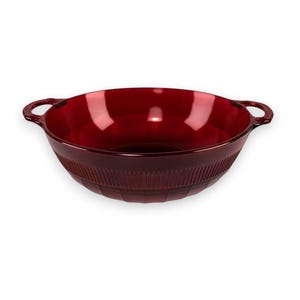 Vintage Anchor Hocking Royal Ruby Coronation Serving Bowl — Two-Handled Red Glass Bowl