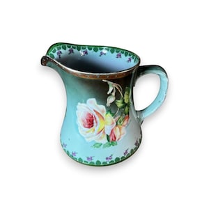 Antique Hand-Painted Roses Porcelain Pitcher Vase, Vienna Austria Wheelock Cottagecore