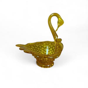 Vintage Kanawha Glass Swan Dish – Golden Yellow Hobnail Candy Bowl – Mid-Century Art Glass Figurine, 6&quot;