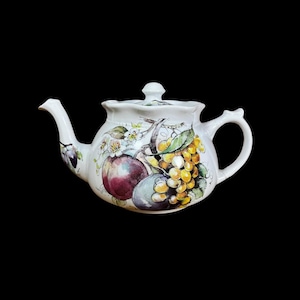 Vintage Arthur Wood & Sons Staffordshire Teapot – White Porcelain with Fruit Design