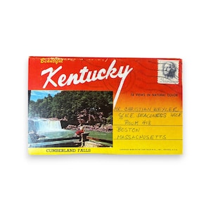 1958 Kentucky Postcard Folder, Cumberland Falls, Churchill Downs, Mailed 1965, Curt Teich Souvenir