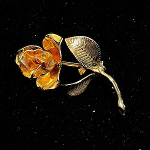 Vintage Gold Tone Rose Brooch | Two-Tone Midcentury Floral Pin by Cerrito – 2.5&quot; x 1&quot;