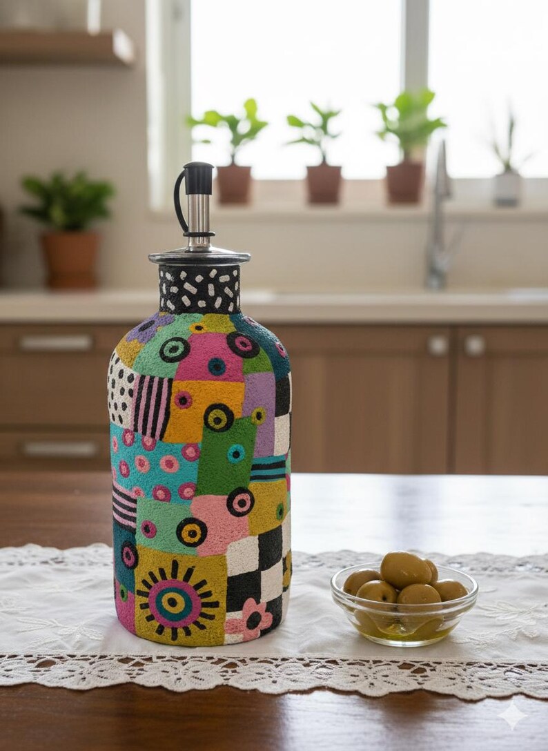 Colorful and Unique Olive Oil Or Vinegar Cruet image 3