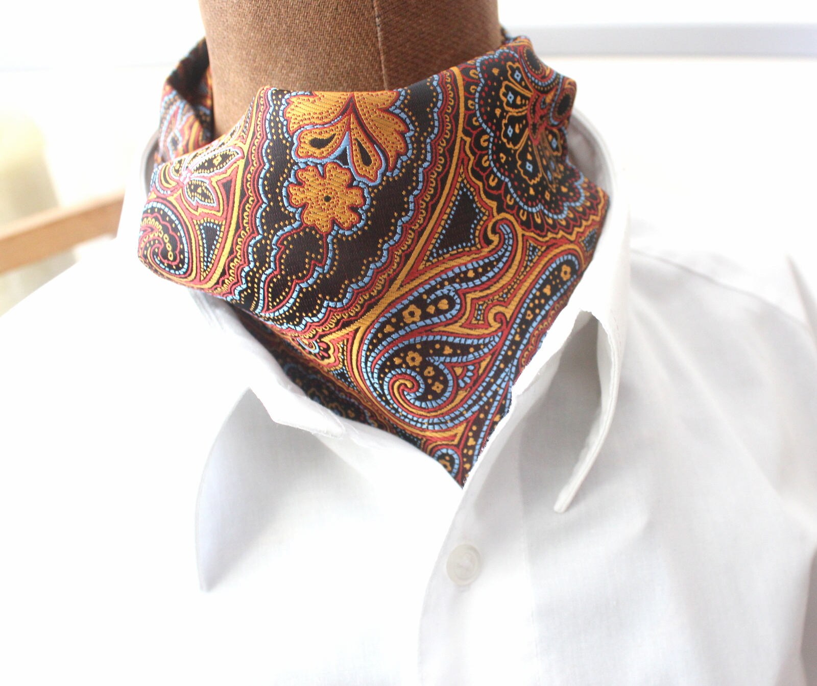 Ascot tie Paisley Ascot necktie in browngold Etsy