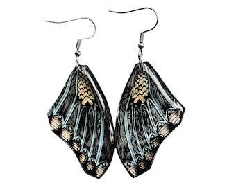 Black and yelow Monarch butterfly earrings, butterfly wing earring, gift for her, birthday gift for girlfriend, wife, woman, girl, sister