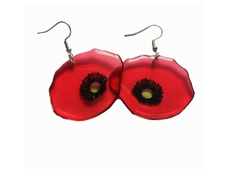 Handmade Red Flowers Dangle Earrings